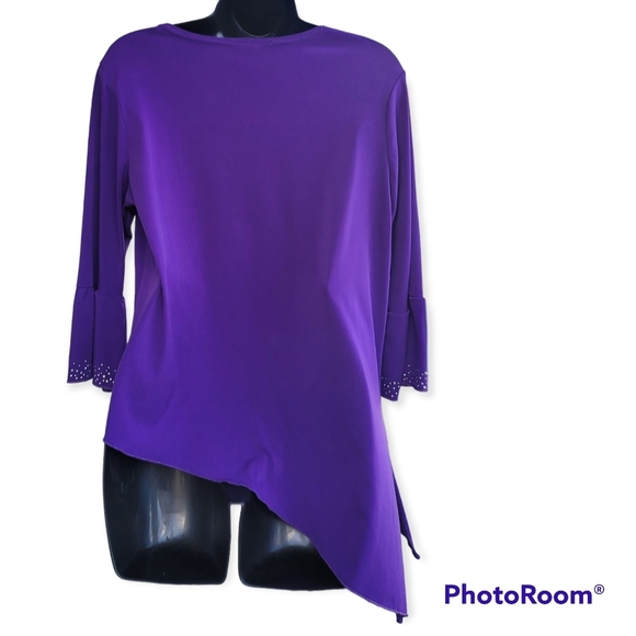 Pretty Women Long Sleeve Tunic Pullover Top Rhinestone Bell Sleeve Medium Purple - Picture 4 of 4